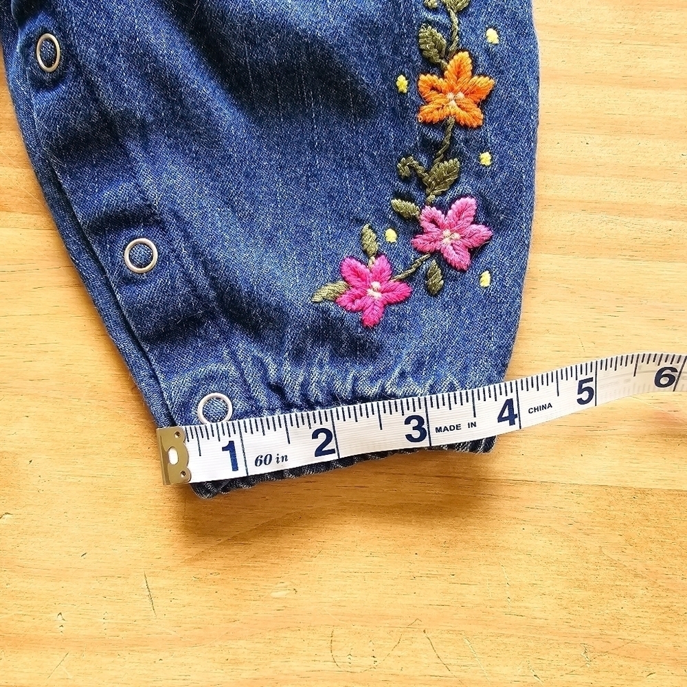 Vintage Cherokee Baby Floral Embroidered Boiler Denim Jumpsuit - Picture 11 of 12